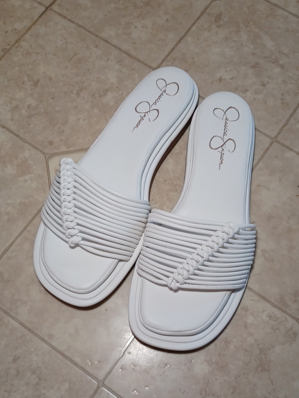 Jessica Simpson Belarina Sandals Women Size 8.5 White Strappy Slide Flat